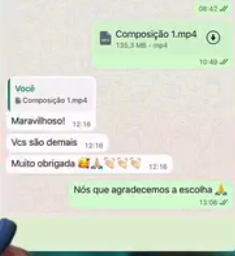 Cliente chama o trabalho de maravilhoso e agradece à equipe