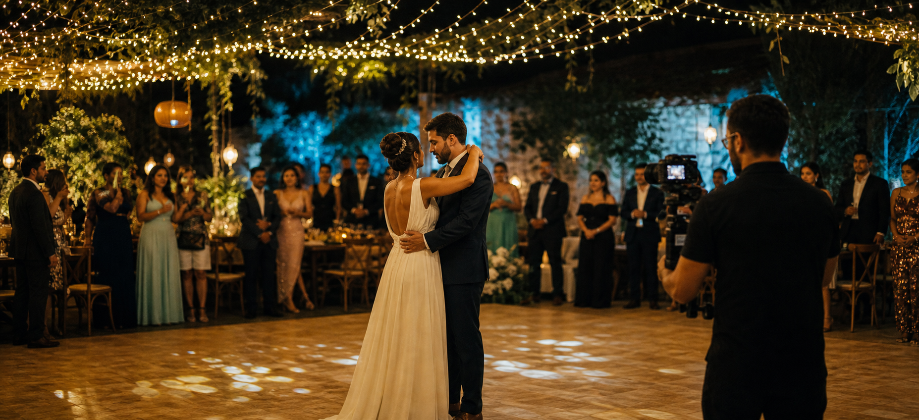 Videomaker registrando uma celebração de casamento
